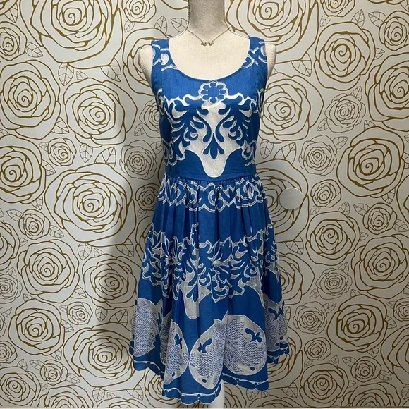 knee length dresses for ladies THML| Blue Sleeveless Tiered Midi Dress Medium main image 1
